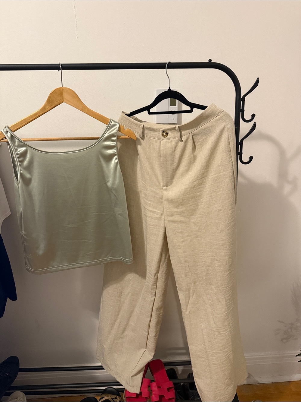 SHEIN Beige Wide-Leg Linen-Blend Pants